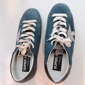 Golden Goose Blue-Grey Suede Sneakers with Silver Star